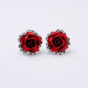 Red Rose Crystal Rhinestone Earrings
